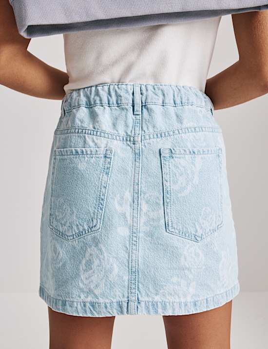Pure Cotton Floral Denim Skirt (2-16 Yrs)