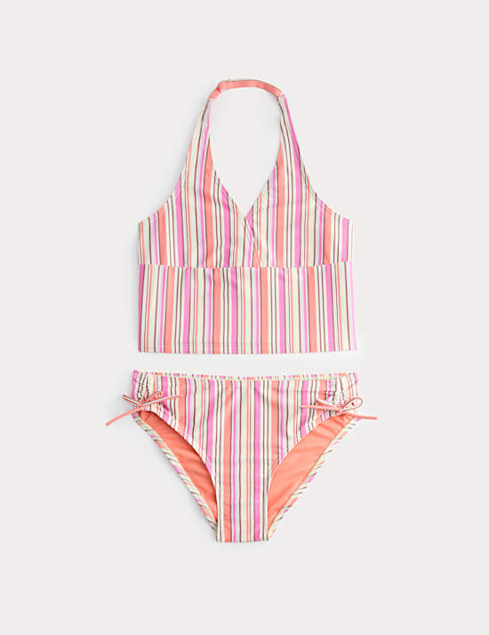 3 Piece Striped Tankini and Floral Sarong