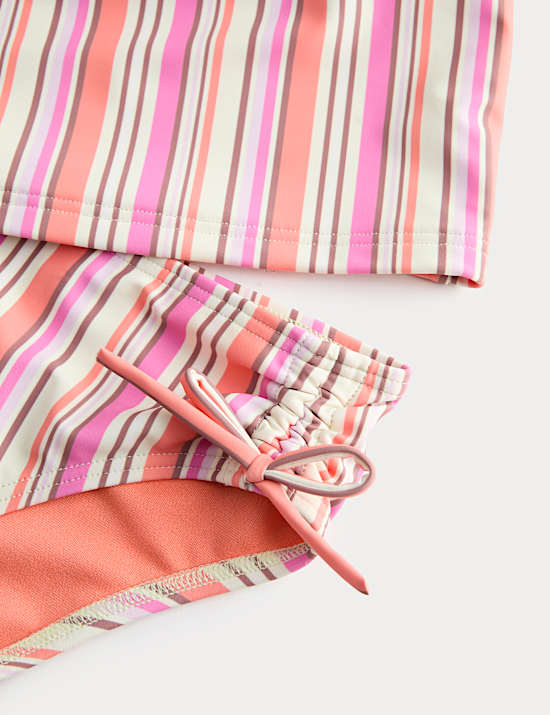 3 Piece Striped Tankini and Floral Sarong