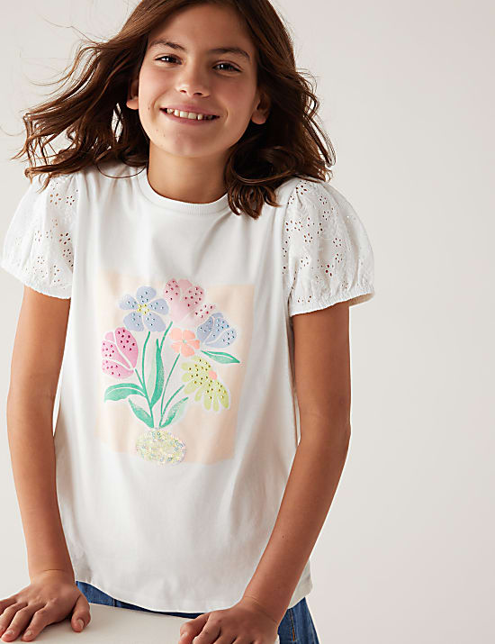 Pure Cotton Embroidered Round Neck T-Shirt