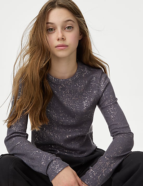 Cotton Rich Foil Ribbed Top (6-16 Yrs)