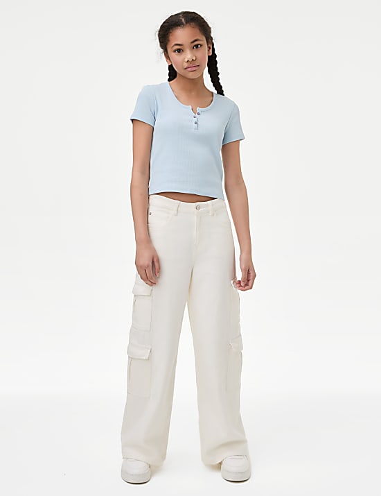 Cotton Rich Ribbed Button T-Shirt (6-16 Yrs)