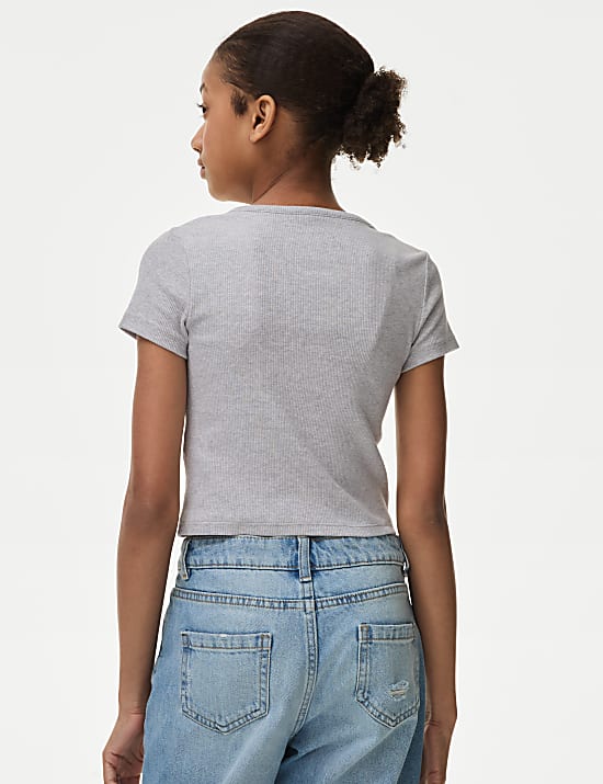 Ριμπ T-Shirt με κουμπιά, με υψηλή περιεκτικότητα σε βαμβάκι (6-16 ετών)