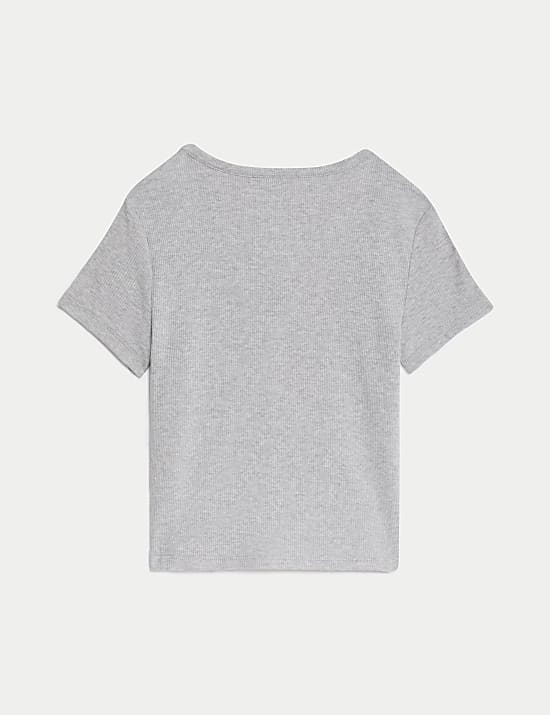 Ριμπ T-Shirt με κουμπιά, με υψηλή περιεκτικότητα σε βαμβάκι (6-16 ετών)