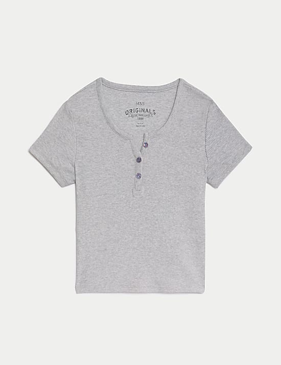 Ριμπ T-Shirt με κουμπιά, με υψηλή περιεκτικότητα σε βαμβάκι (6-16 ετών)