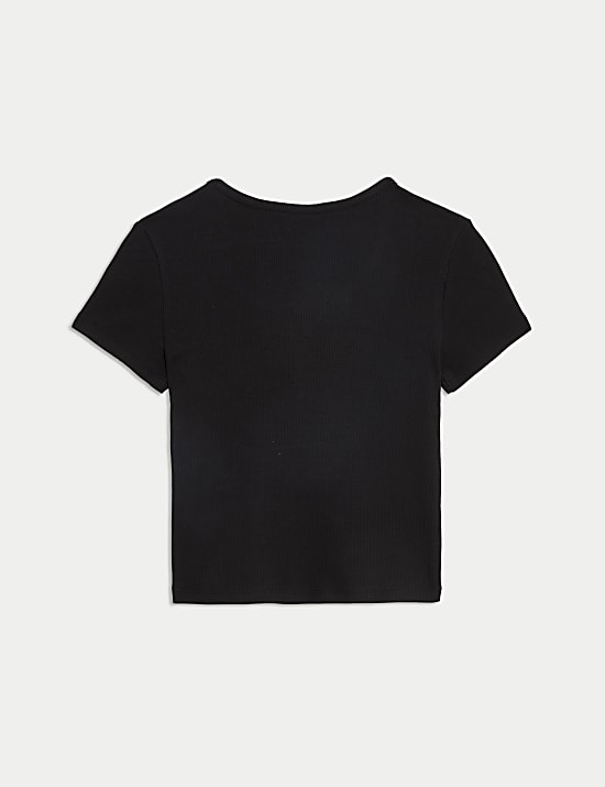 Cotton Rich Ribbed Button T-Shirt (6-16 Yrs)