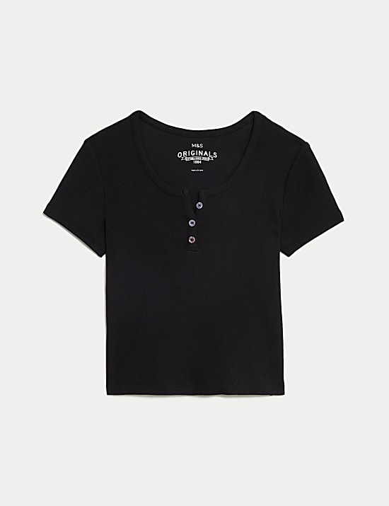 Cotton Rich Ribbed Button T-Shirt (6-16 Yrs)