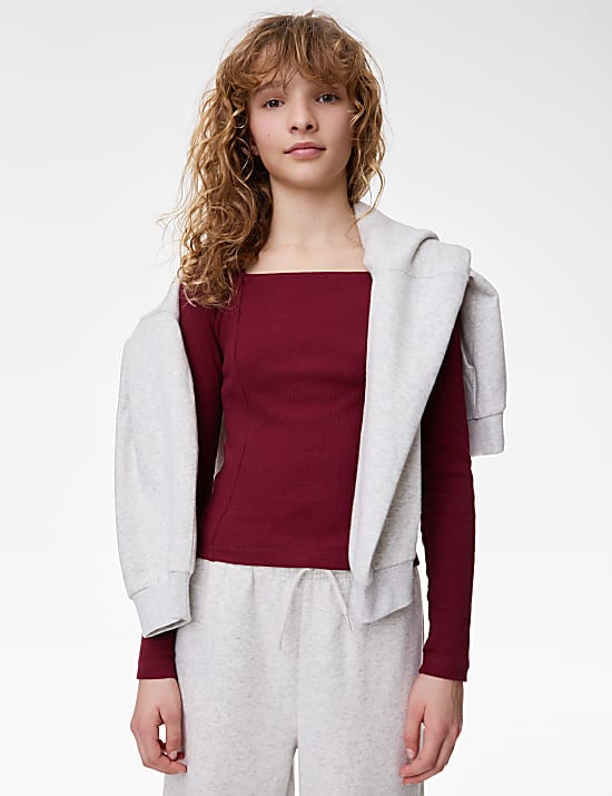 Tops de algod&oacute;n ribeteados (6-16 a&ntilde;os)