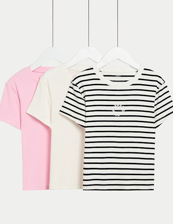 3er-Pack Gerippte T-Shirts mit hohem Baumwollanteil (2&ndash;16 J.)