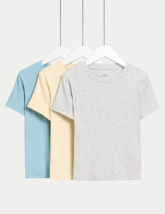 3er-Pack Gerippte T-Shirts mit hohem Baumwollanteil (2–16 J.)