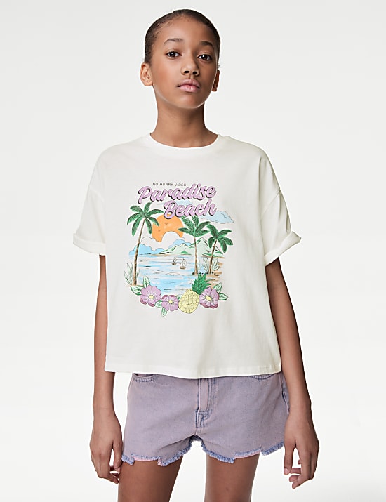 T-shirt 100&nbsp;% coton &agrave; motif graphique (du 6 au 16&nbsp;ans)