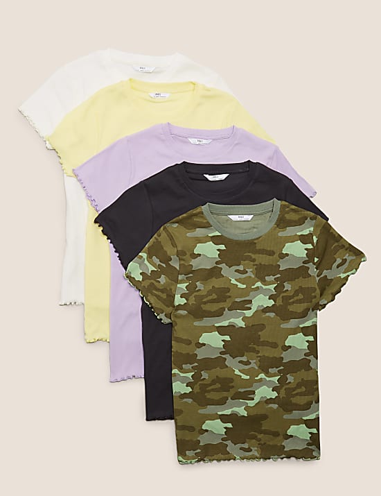 5pk Cotton Rich Ribbed T-Shirts (6-14 Yrs)