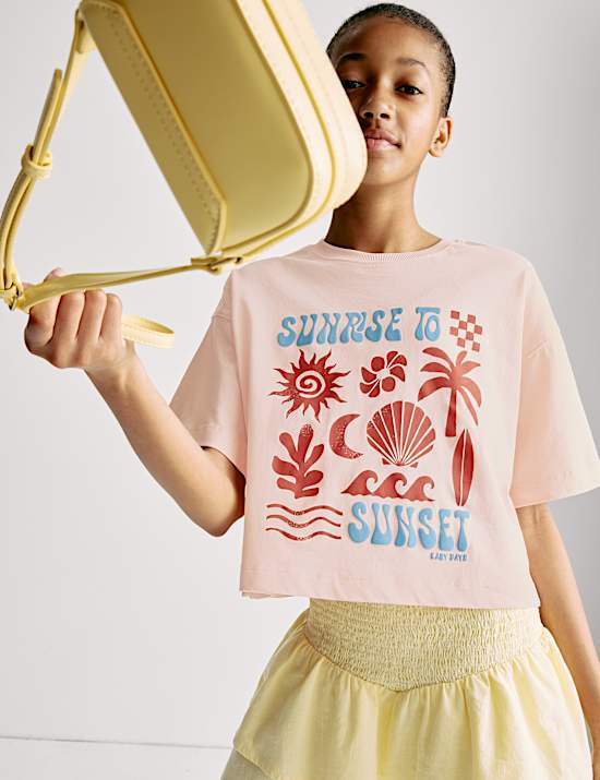 Baumwoll-T-Shirt „Sonnenaufgang bis Sonnenuntergang“ (6–16 Jahre)