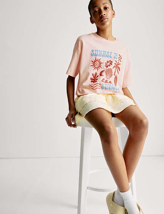 Baumwoll-T-Shirt „Sonnenaufgang bis Sonnenuntergang“ (6–16 Jahre)