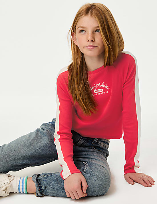 Cotton Rich Graphic Ribbed Top (6-16 Yrs)