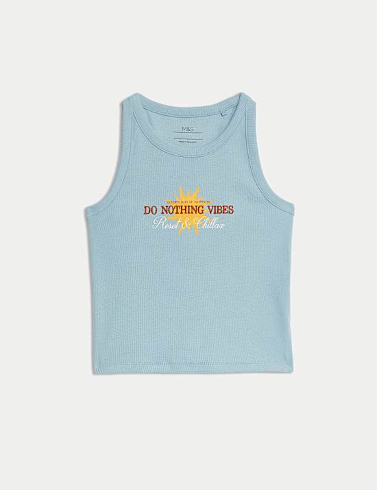 Cotton Rich Do Nothing Vibes Ribbed Vest (6-16 Yrs)