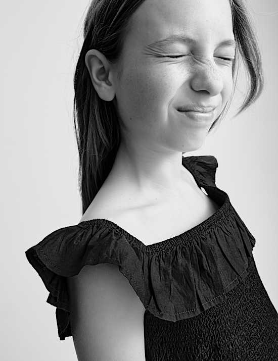 Nařasen&yacute; top Bardot, z čist&eacute; bavlny (6&ndash;16 let)