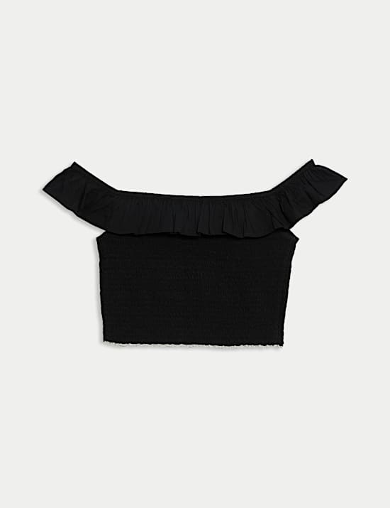 Nařasen&yacute; top Bardot, z čist&eacute; bavlny (6&ndash;16 let)