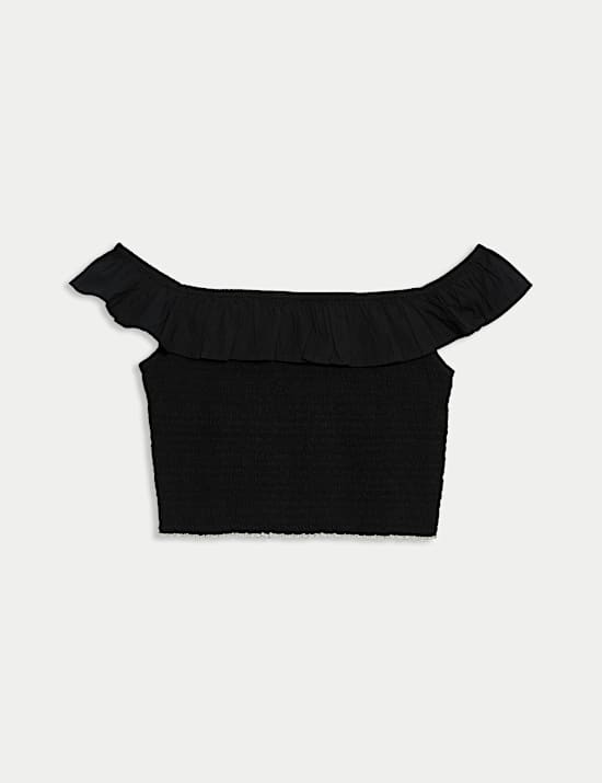 Nařasen&yacute; top Bardot, z čist&eacute; bavlny (6&ndash;16 let)