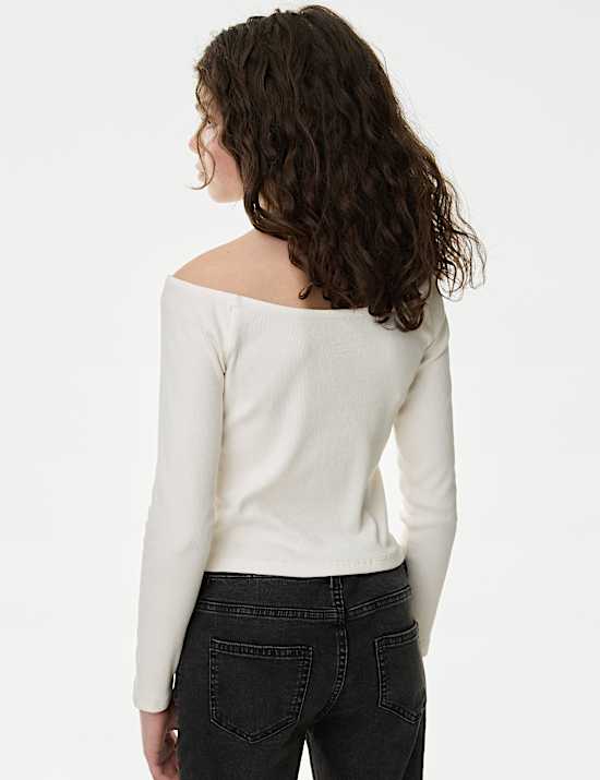 Cotton Rich Rose Graphic Bardot Top (6-16 Yrs)