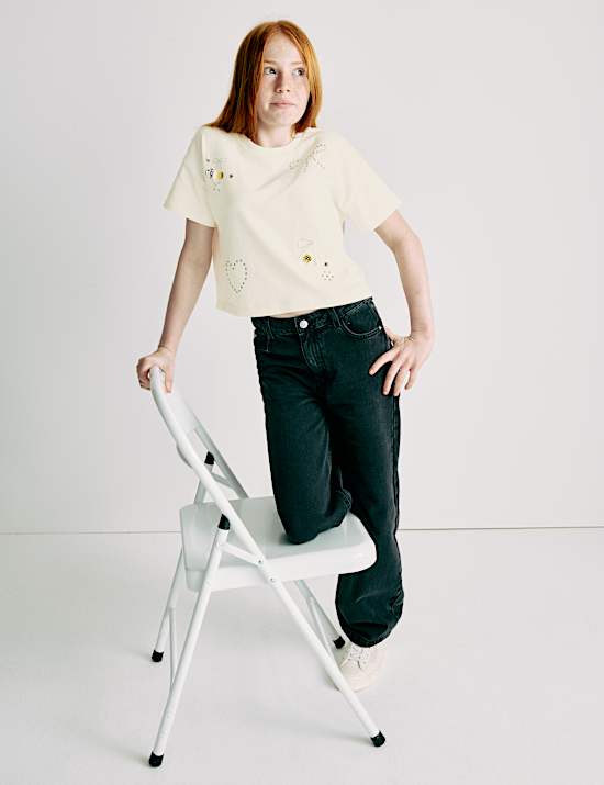 T-Shirts aus reiner Baumwolle mit Herzverzierung (6–16 J.)