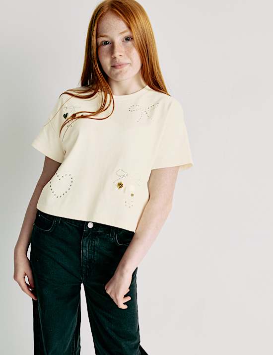 T-Shirts aus reiner Baumwolle mit Herzverzierung (6–16 J.)