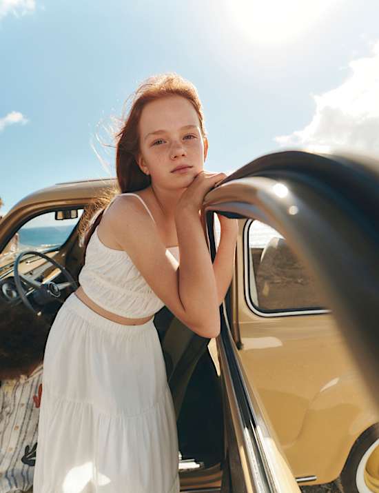 Pure Cotton Shirred Bardot Cropped Top (6-16 Yrs)