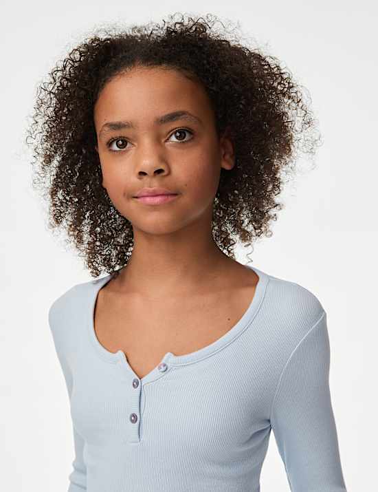 Cotton Rich Button Ribbed Top (6-16 Yrs)