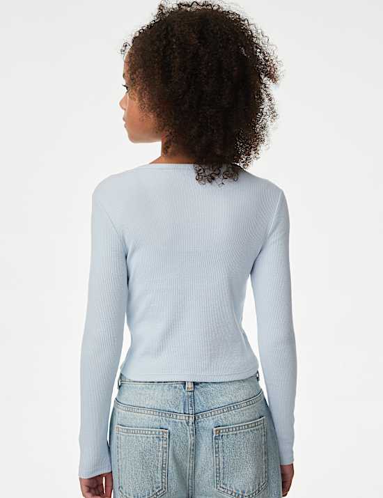 Cotton Rich Button Ribbed Top (6-16 Yrs)