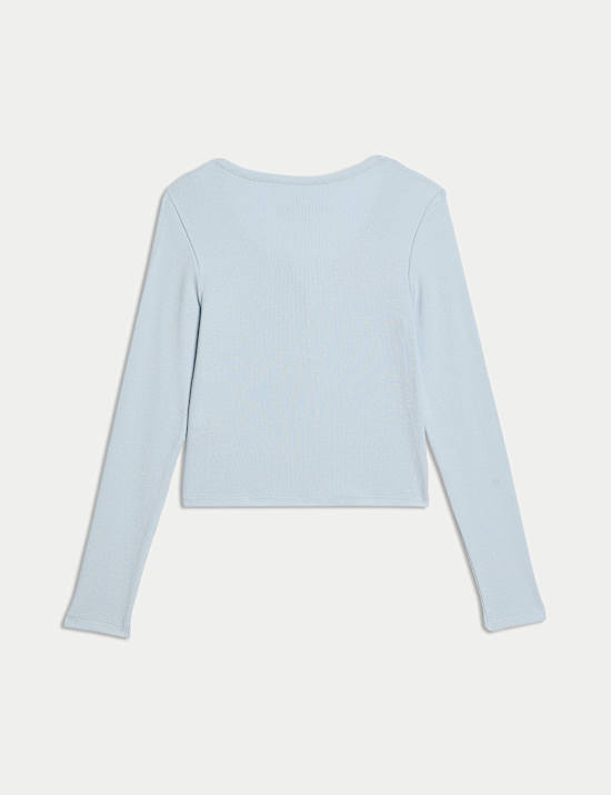 Cotton Rich Button Ribbed Top (6-16 Yrs)