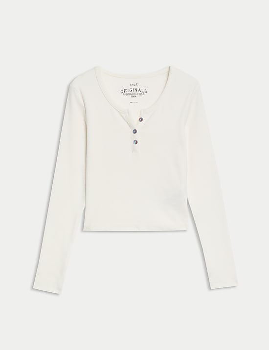 Cotton Rich Button Ribbed Top (6-16 Yrs)