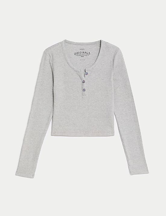 Cotton Rich Button Ribbed Top (6-16 Yrs)