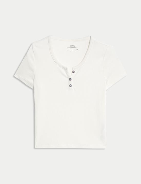T-Shirt mit hohem Baumwollanteil und Knopfdetail (6–16 J.)