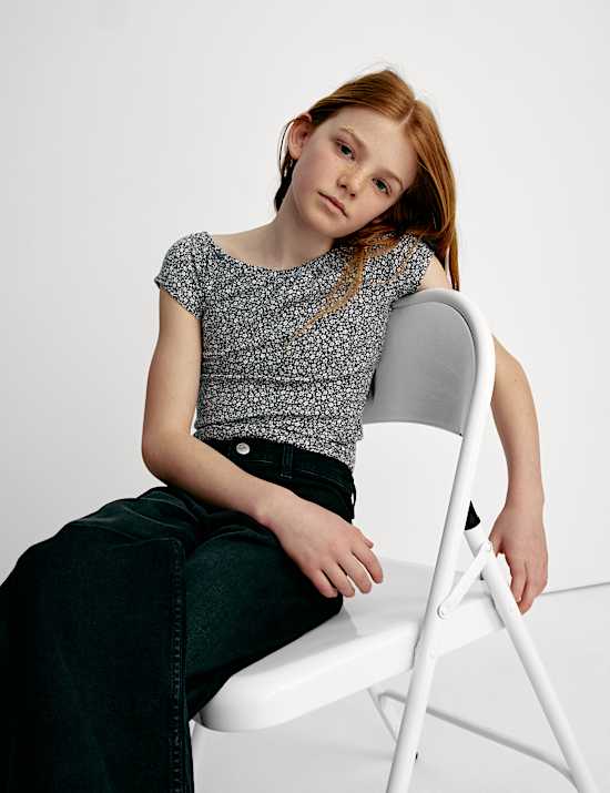 Haut court en coton brodé (du 6&nbsp;au 16&nbsp;ans)