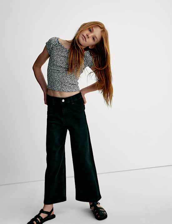 Cotton Rich Embroidered Cropped Top (6-16 Yrs)