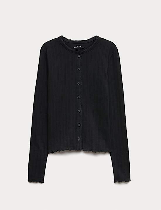 Top en maille pointelle de coton à fermeture boutonnée (du 6 au 16 ans)
