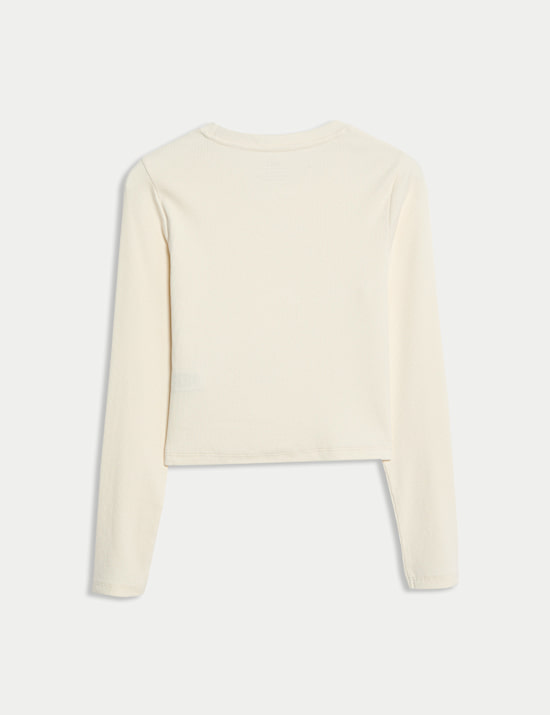 Cotton Rich Slogan Ribbed Top (6-16 Yrs)