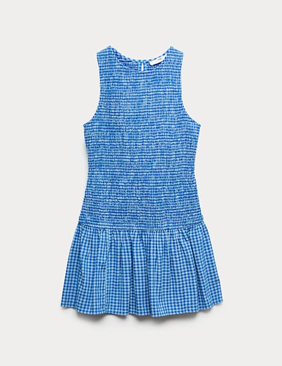 Robe coupe courte taille basse 100 % coton &agrave; carreaux (du 6 au 16 ans)