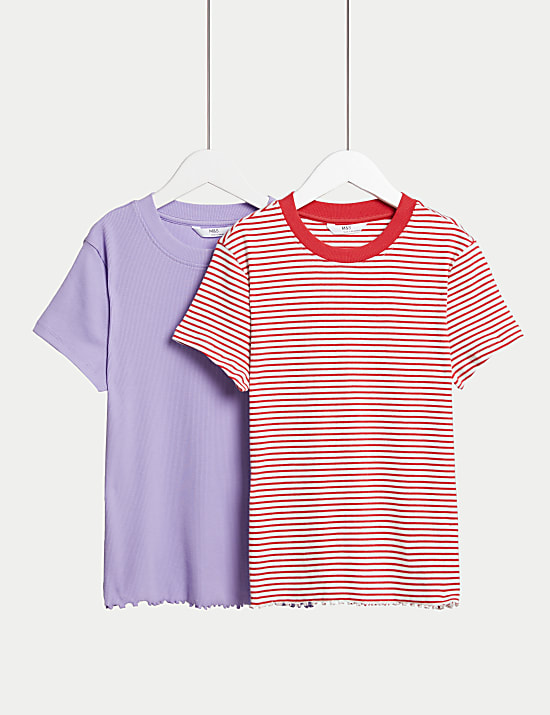 Ριμπ και ριγέ T-shirt με υψηλή περιεκτικότητα σε βαμβάκι, σετ των 2 (6-16 ετών)