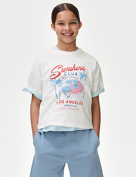 Kaus Oblong Katun Murni Motif Grafis (6-16 Tahun)