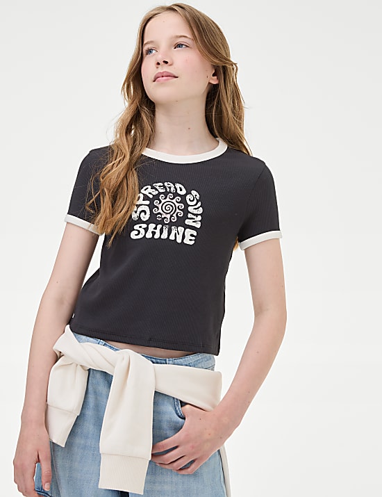 T-Shirt mit hohem Baumwollanteil und Rippenmuster (6–16 J.)