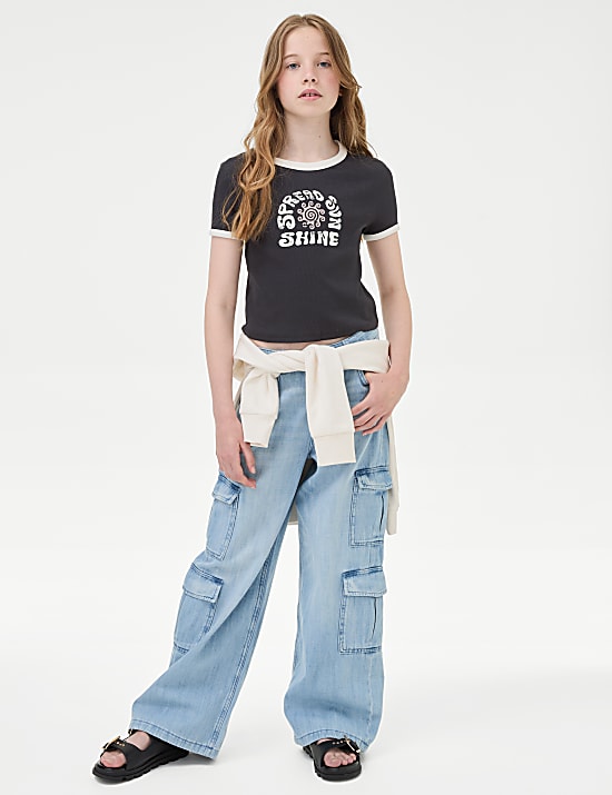 T-Shirt mit hohem Baumwollanteil und Rippenmuster (6–16 J.)