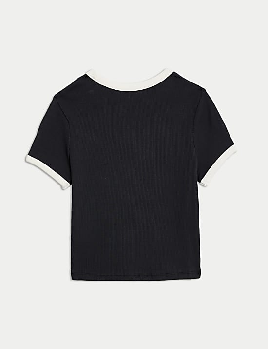 T-Shirt mit hohem Baumwollanteil und Rippenmuster (6–16 J.)