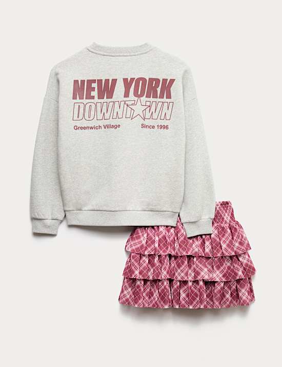 Conjunto de 2 piezas de algodón de sudadera y falda Ra ra (6-16 años)