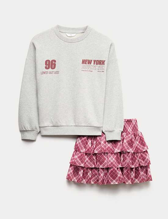 Conjunto de 2 piezas de algodón de sudadera y falda Ra ra (6-16 años)