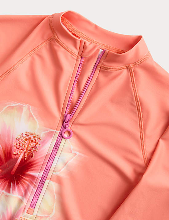 Hibiscus Print Long Sleeve Swimsuit (6-16 Yrs)