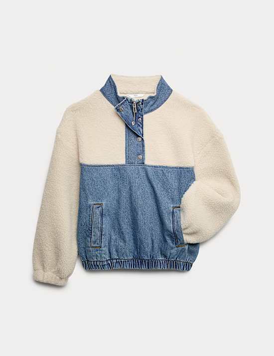 Denim Borg Half Zip Jacket (2-16 Yrs)