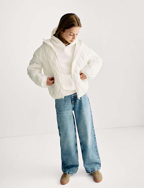 ז'קט מרופד קל משקל עם קפוצ'ון (16-6 שנים)