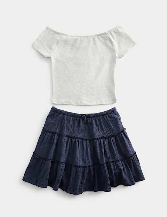 Cotton Rich Bardot Top and Skirt Outfit (6-16 Yrs)
