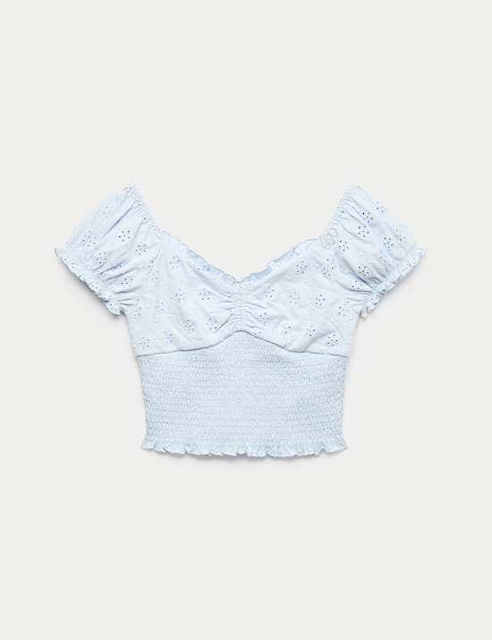 Top van zuiver katoen met broderie (6-16 jaar)